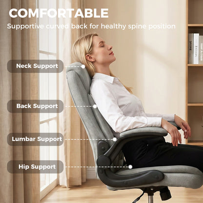 HOMCOM Linen-Look Computer Desk Chair, Executive Office Chair with Flip-Up Armrests and Thick Cushion, Grey