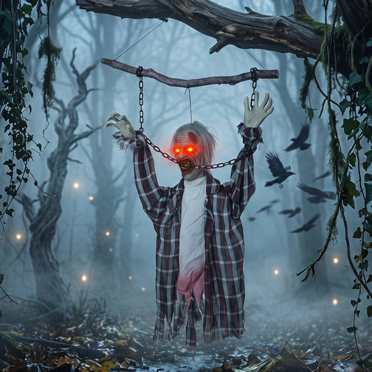 HOMCOM 110cm Screaming Animated Hanging Halloween Decoration in Grey-red