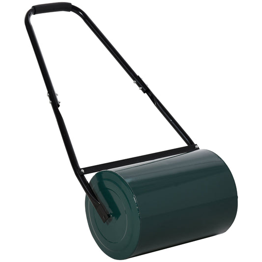 Outsunny 30 L Heavy Duty Water Or Sand Filled a30cm Garden Steel Lawn Roller Drum - Dark Green