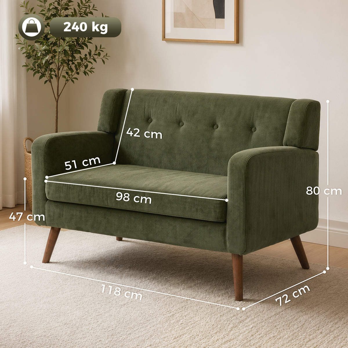 HOMCOM 2 Seater Sofa in Dark Green