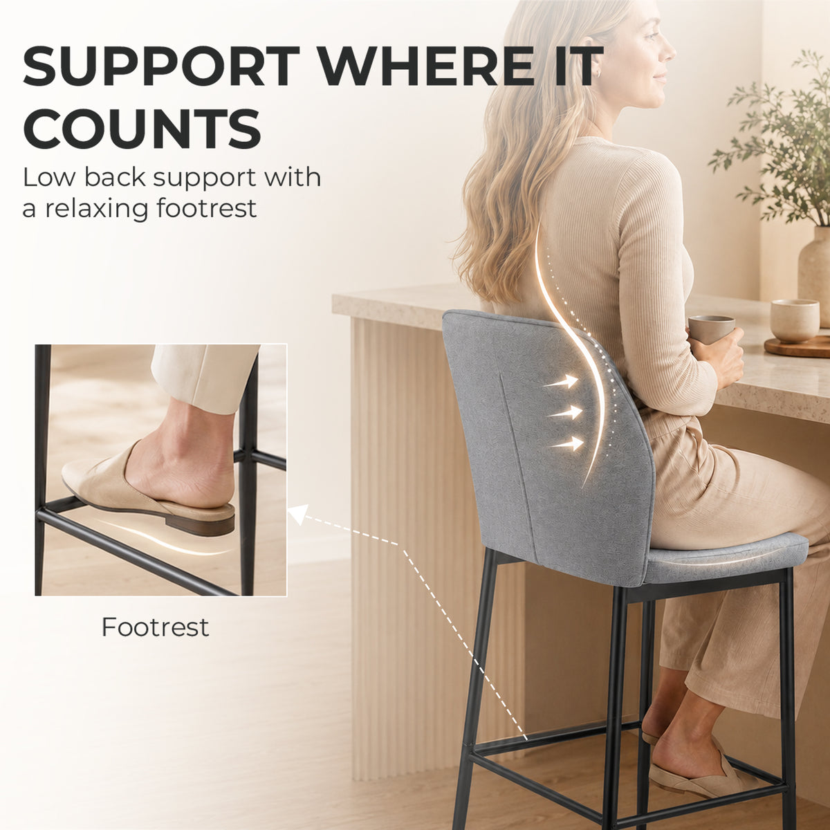 HOMCOM Modern Tall Chairs in Grey