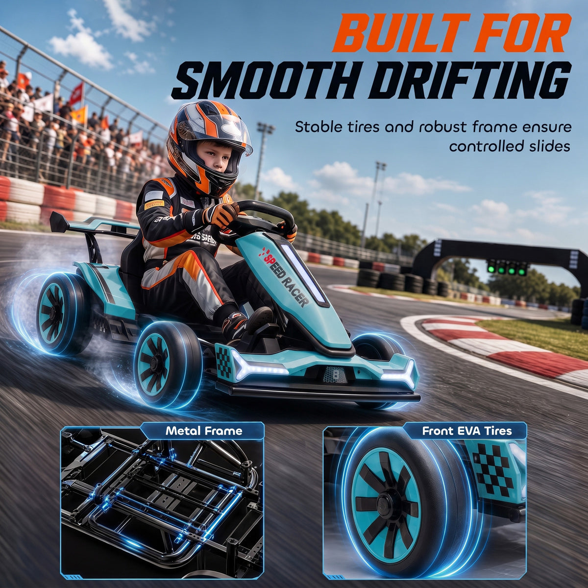 AIYAPLAY 24V Electric Go Kart in Light Blue