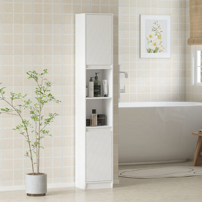 HOMCOM Narrow Bathroom Cabinet, Slim Bathroom Storage Unit with Open Compartment, Freestanding Storage Cupboard with Adjustable Shelves for Small Spaces, 30 x 24 x 170 cm, White