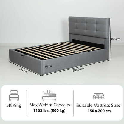 HOMCOM 5ft King Ottoman Bed with Gas Lift Storage - Grey