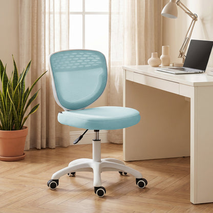 HOMCOM Office Chair, Armless Computer Desk Chair with Breathable Mesh, Adjustable Height, Swivel Wheels, Light Blue