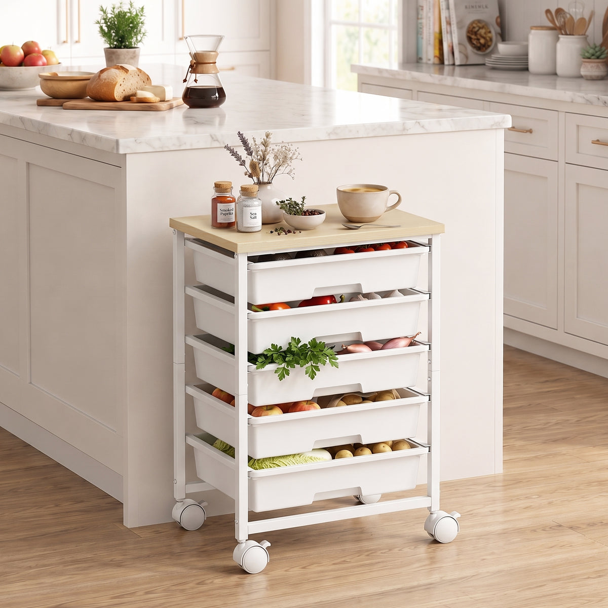 HOMCOM 6-Tier Storage Trolley on Wheels in White