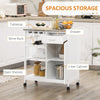 HOMCOM Compact Kitchen Trolley Utility Cart on Wheels with Wine Rack, Drawer, Open Shelf and Storage Cabinet for Dining Room, White