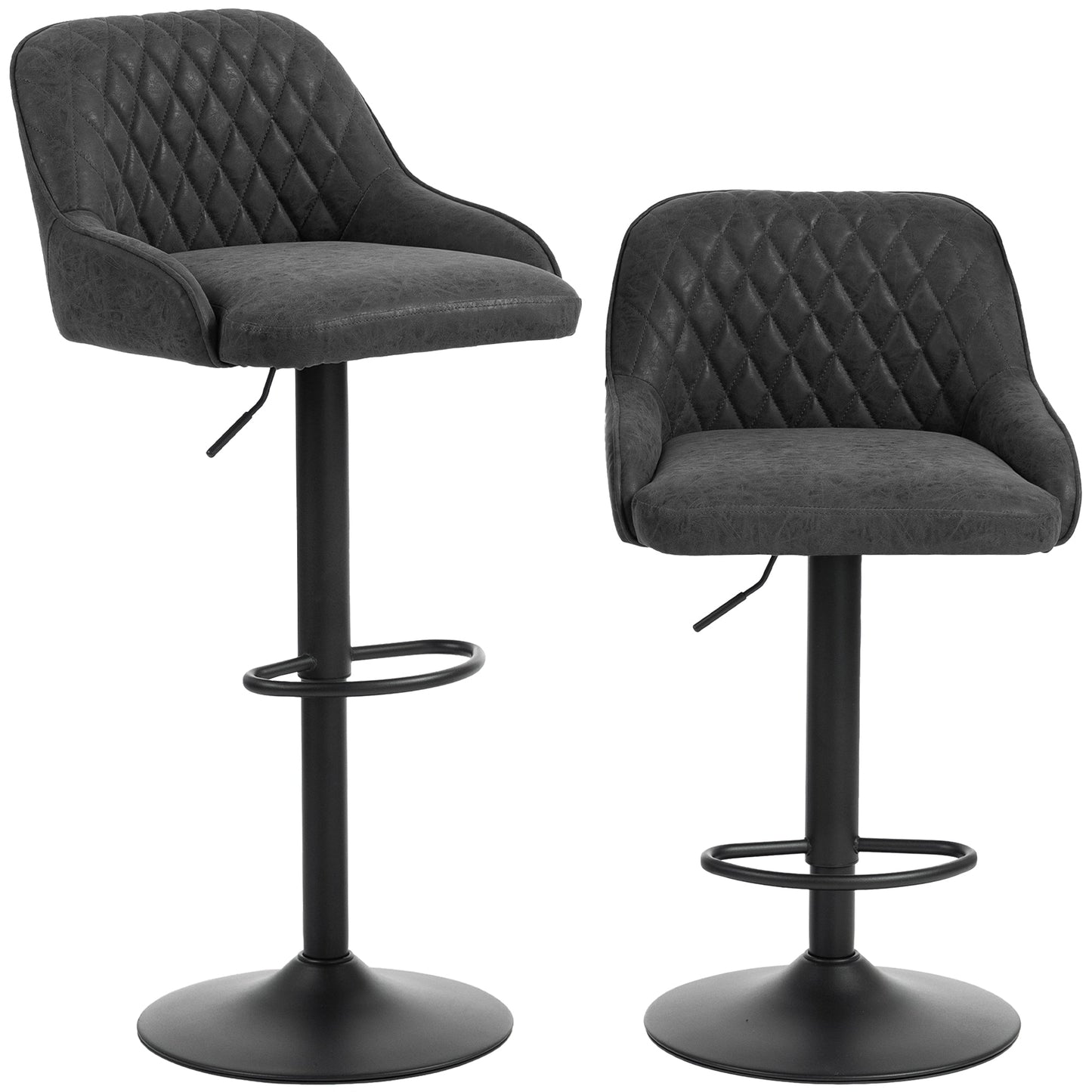 HOMCOM Bar Stools Adjustable Swivel Kitchen Chairs with Backrest Set of 2 for Kitchen Island Black
