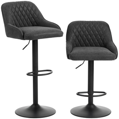 HOMCOM Bar Stools Adjustable Swivel Kitchen Chairs with Backrest Set of 2 for Kitchen Island Black