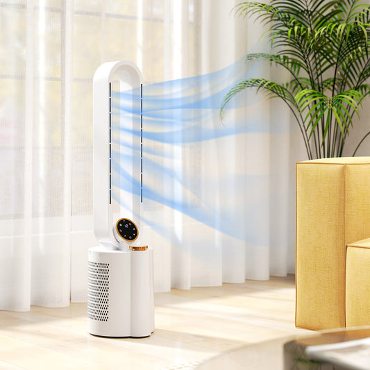 HOMCOM Multi-Mode Bladeless Tower Fan and Humidifier - White