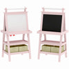 AIYAPLAY 3 in 1 Kids Easel Double-Sided Magnetic Whiteboard and Chalkboard with Paper Roll, Storage Baskets - Pink