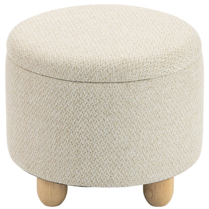 HOMCOM Storage Sitting Bench with Lid, Round Storage Ottoman with Rubberwood Legs, Beige