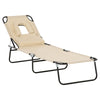Outsunny Outdoor Folding Sun Lounger with Face Hole, 4 Level Adjustable Backrest Reclining Garden Lounger, Garden Recliner Sunbed with 600 D Oxford Cloth Seat and Pillow for Beach, Beige
