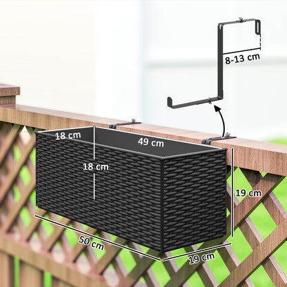 Outsunny Set of Two Rattan-Effect Planters in Black
