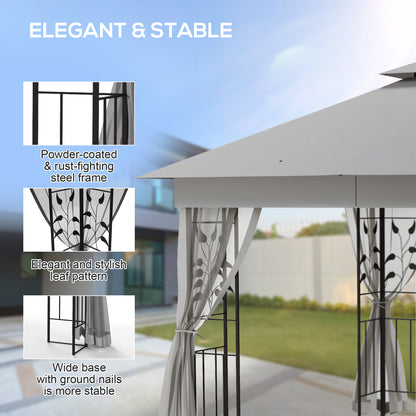 Outsunny Steel Frame Double Roof Garden Gazebo in Light Grey