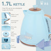 HOMCOM 1.7L 3000W Fast Boil Kettle & 2 Slice Toaster Set, Kettle and Toaster Set with Auto Shut Off, Browning Controls, Light Blue