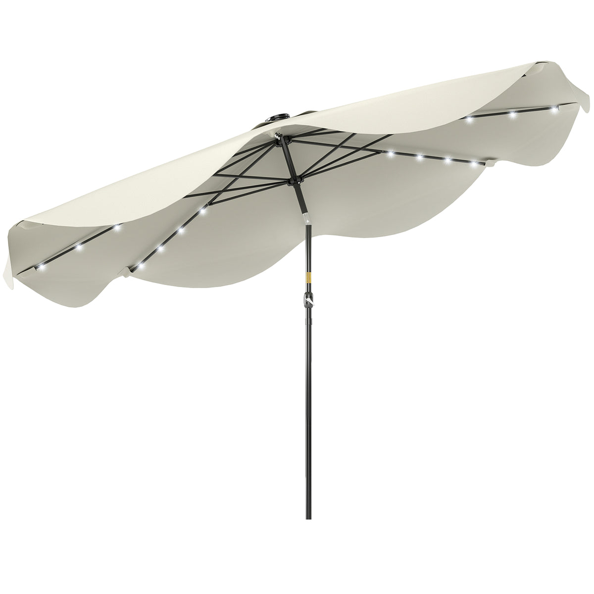 Outsunny Solar Patio Umbrella with LED and Tilt in Cream White