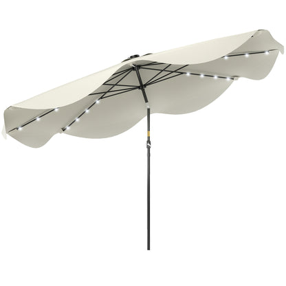 Outsunny Solar Patio Umbrella with LED and Tilt in Cream White