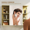 HOMCOM Bathroom Mirror Cabinet with Open Storage Shelves - Natural Wood Finish