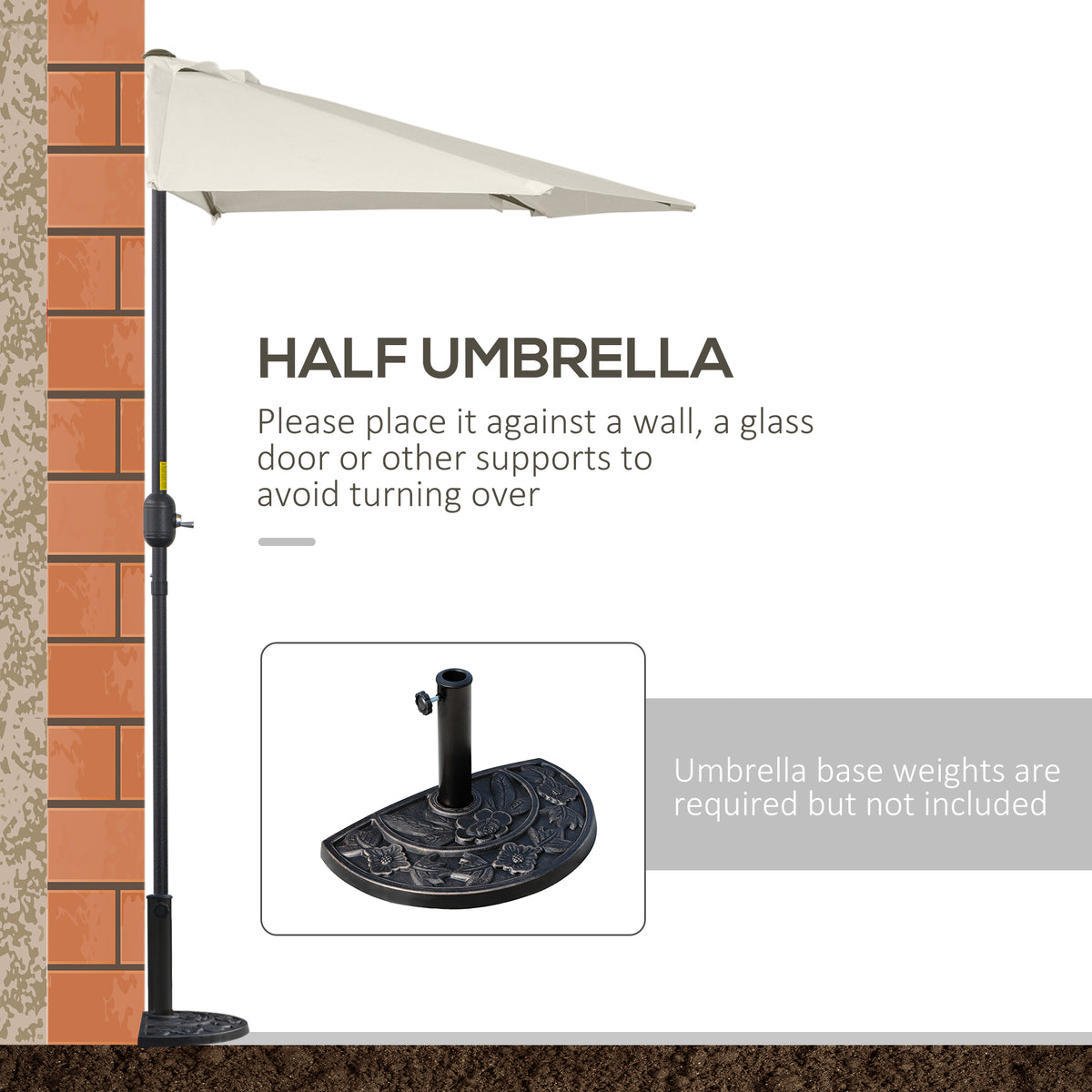 Outsunny 3(m) Half Parasol in Cream White