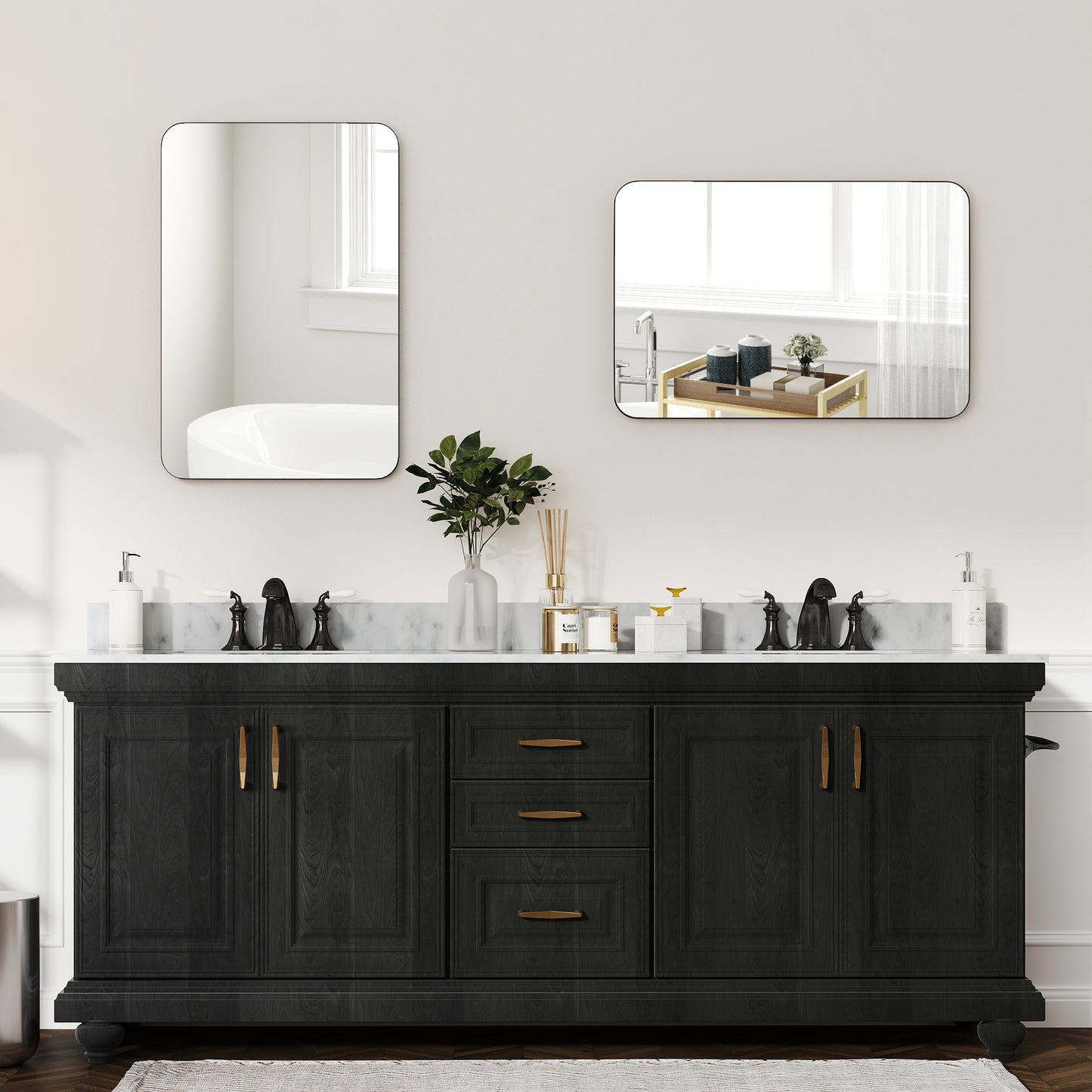 HOMCOM 90 x 60cm Curved Bathroom Mirror - Black