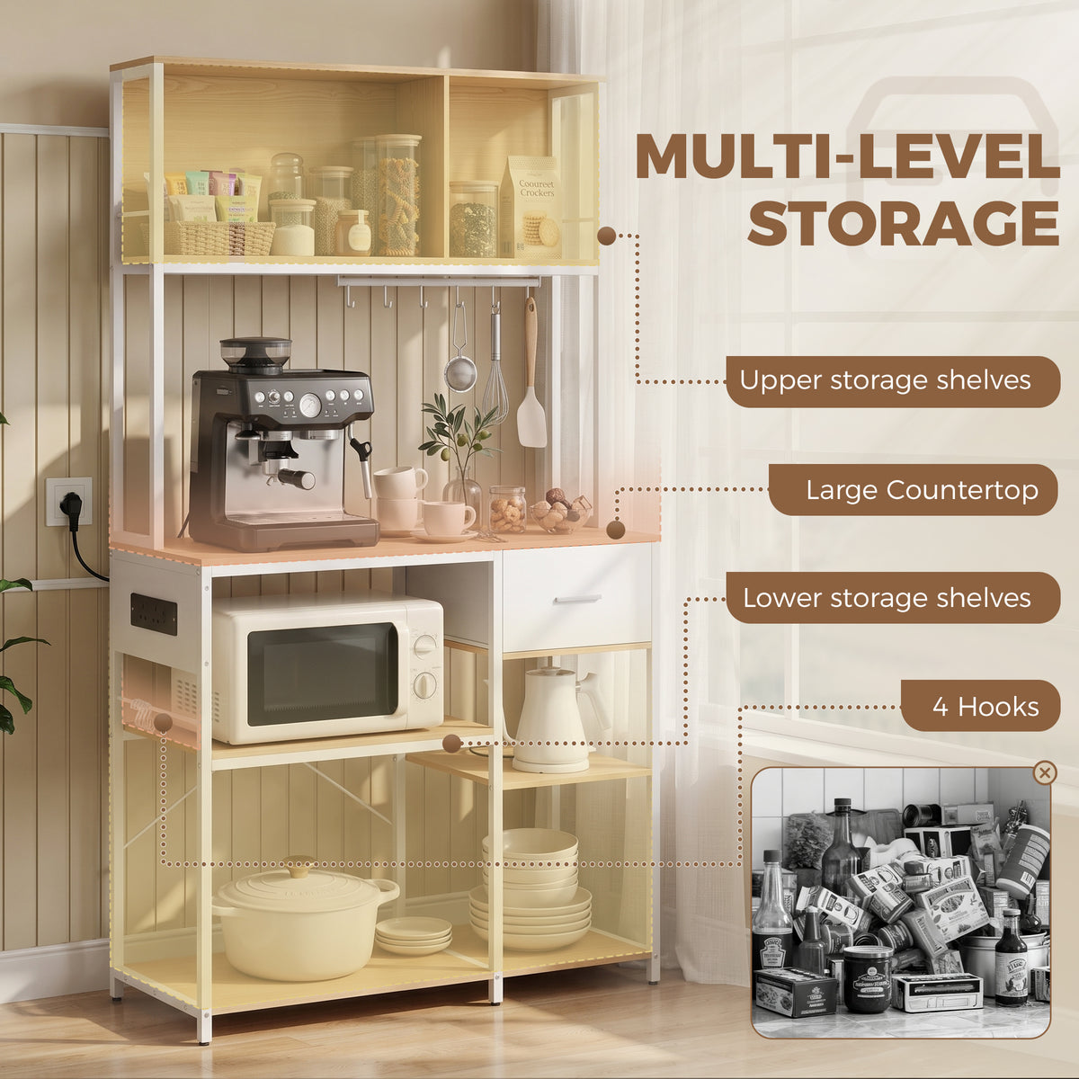 HOMCOM Kitchen Storage Rack with Power Outlet