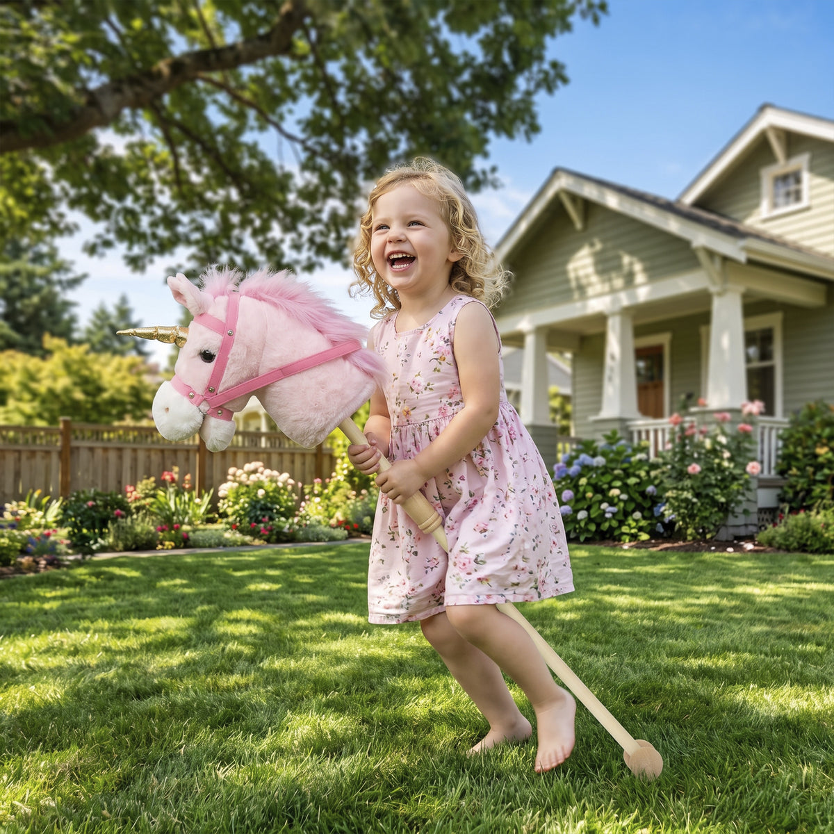 AIYAPLAY Hobby Horse with Wood Wheels in Pink