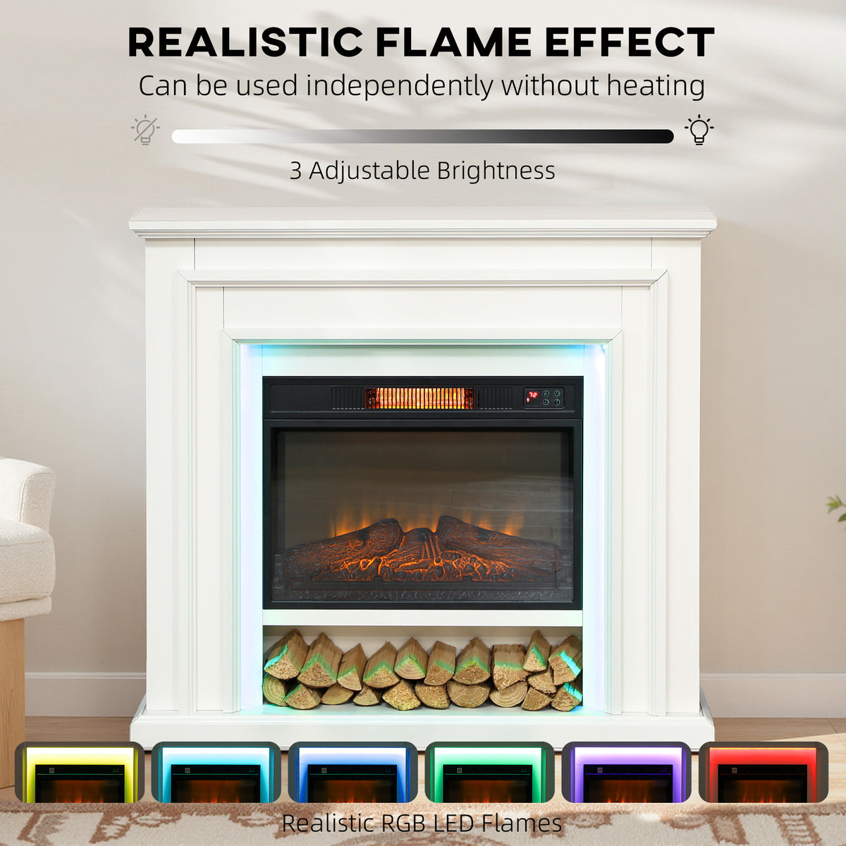 HOMCOM 4777 BTU Multicolour LED Electric Fireplace in White