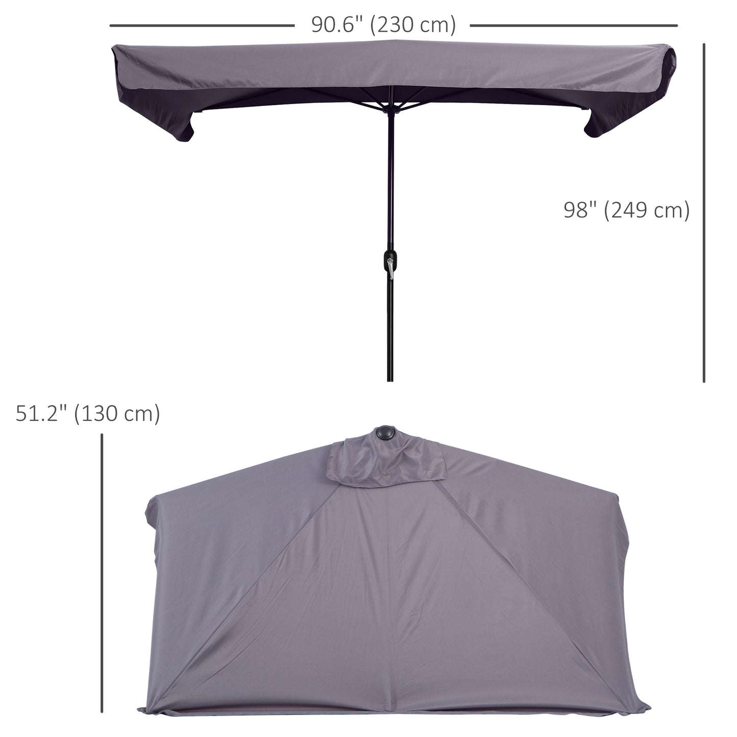 Outsunny 2.3m Half Parasol Semi Round Umbrella Patio Metal Frame Crank Handle for Balcony-- NO BASE INCLUDED, Grey