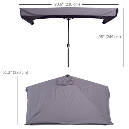 Outsunny 2.3m Half Parasol Semi Round Umbrella Patio Metal Frame Crank Handle for Balcony-- NO BASE INCLUDED, Grey