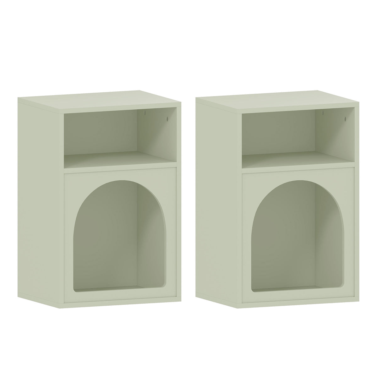 HOMCOM Set of 2 Bedside Tables with 2 Open Compartments - Light Green
