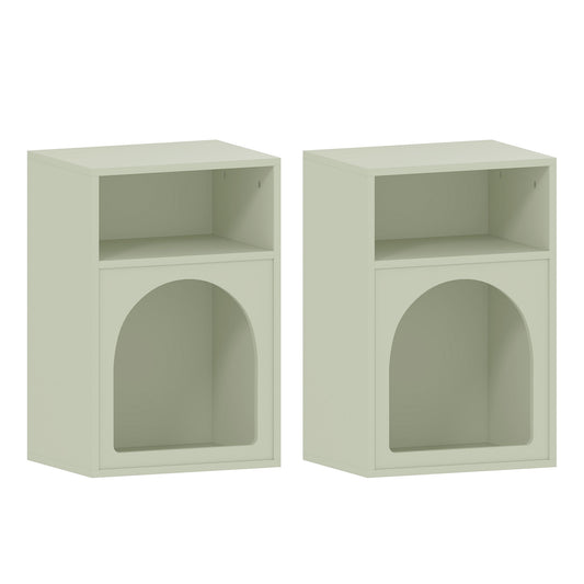 HOMCOM Set of 2 Bedside Tables with 2 Open Compartments - Light Green