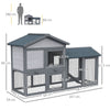 PawHut Wooden Rabbit Hutch Outdoor, Double Tier with Water-Resistant Roof, Ramp 147 x 54 x 84 cm, Grey