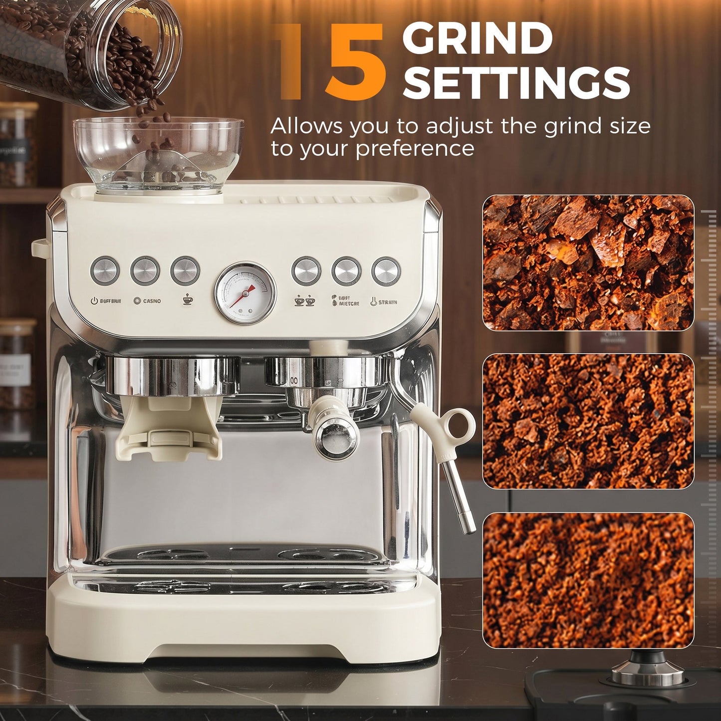 HOMCOM Bean to Cup Coffee Machine, Espresso Machine with Integrated Bean Grinder & Steam Wand, Cream White