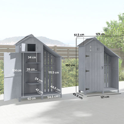 Outsunny Garden Outdoor Storage Shed 3 Shelves Tilt Roof w/ Firewood Rack Log Carrier, 129L x 51.5W x 180H cm