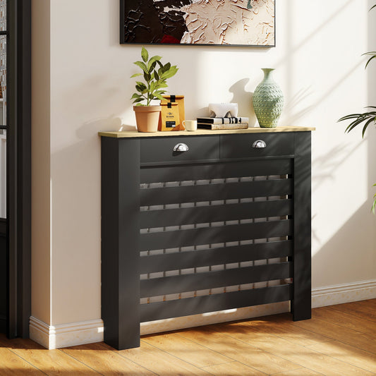 غطاء رادياتير HOMCOM 95.5 ارتفاع × 111 عرض سم، مع درج - أسود