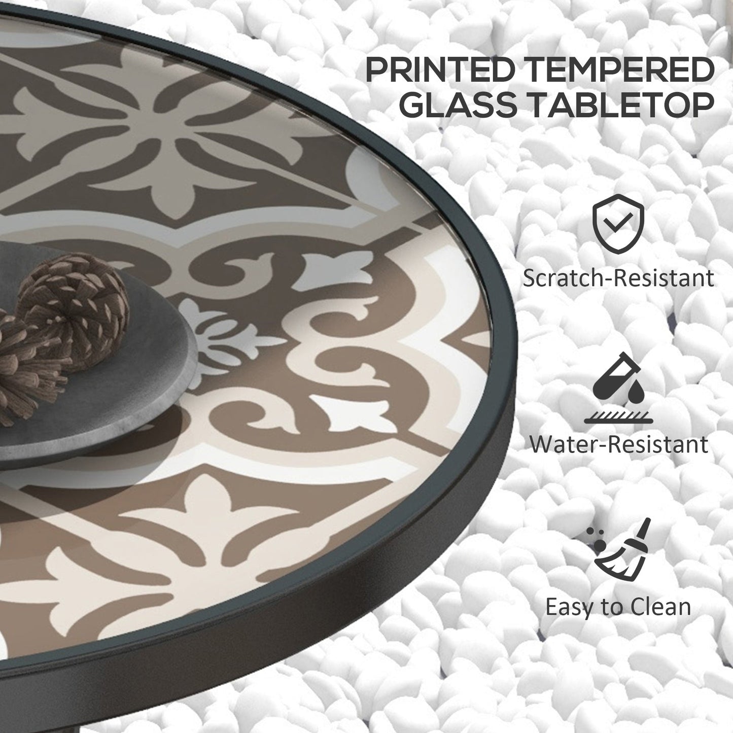Outsunny Î¦60 Garden Table, with Glass Printed Tabletop - Brown