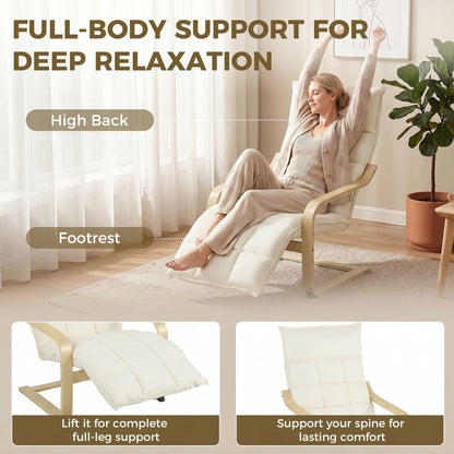 HOMCOM Modern Accent Chair, Leisure Lounge Chair Armchair with Footrest, Plush Cushion, Curved Legs and Arms, Cream White