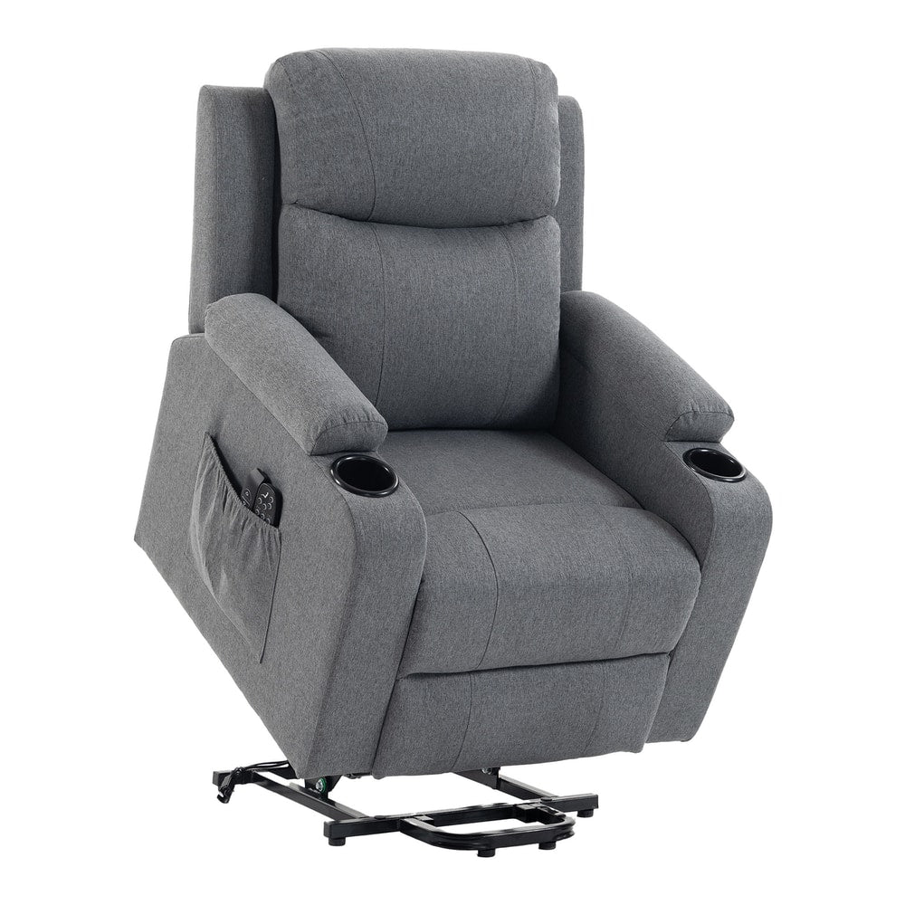 HOMCOM Riser Recliner Chair with Massage and Heat, Linen Electric Lift Armchair for Elderly with Spring Cushion, Dark Grey