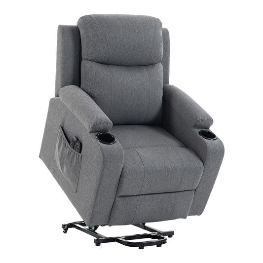HOMCOM Riser Recliner Chair with Massage and Heat, Linen Electric Lift Armchair for Elderly with Spring Cushion, Dark Grey