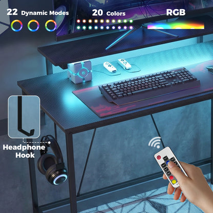HOMCOM Reversible 'L' LED Light Gaming/Work Desk - Black