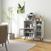 Industrial Wooden Kitchen Storage Cabinet with Tempered Glass Doors-White