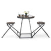3-Piece Round Table and Stool Set with 2 Foldable Stools-Grey