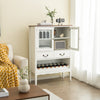 Wooden Kitchen Sideboard with Wine Rack 2 Glass Doors and Drawers-White