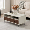 Rectangle Sofa Tea Table with Sturdy Metal Legs for Home Office-White