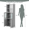 Freestanding Storage Cabinet with Tempered Glass Door and Open Shelves-Grey