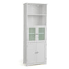Freestanding Storage Cabinet with Tempered Glass Door and Open Shelves-White