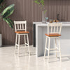 Set of 2 Rubber Wood Swivel Bar Stools with Backrest and Footrest-Cream