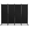 4-Panel Folding Room Divider with Wheels for Living Room Bedroom -Black