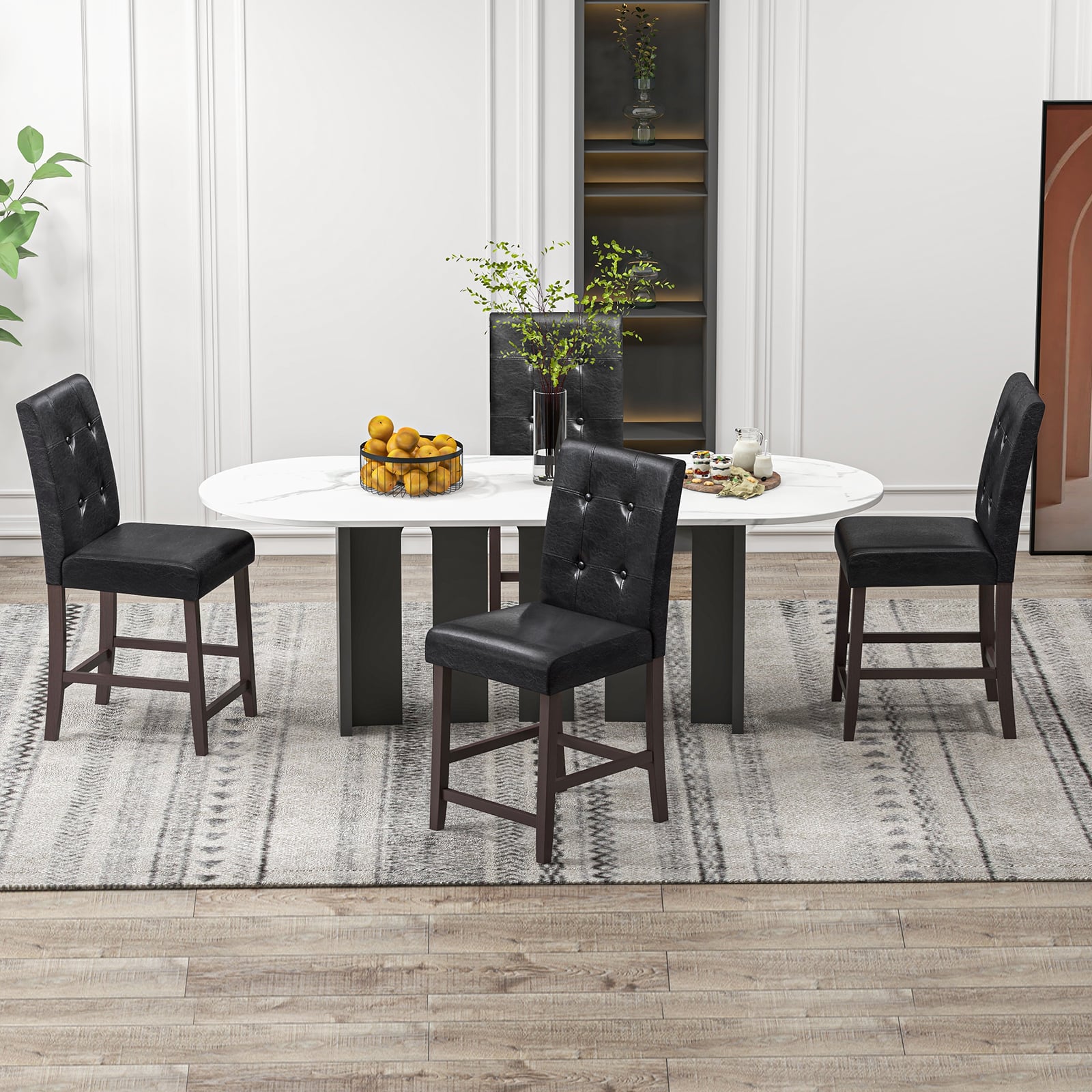 Set of 2 Padded Bar Stools with Rubber Wood Legs